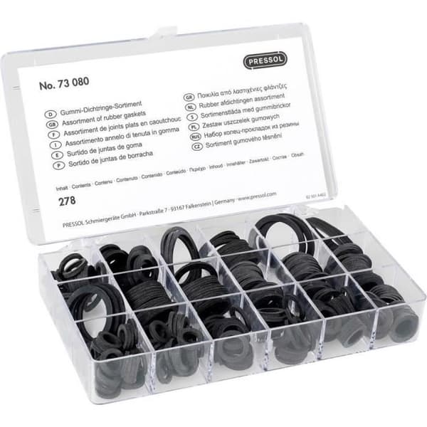 Pressol 73080 Gummitätningspackningssats 278 stycken 10 storlekar Ø 9 - 34 mm i Innehåll 1 set