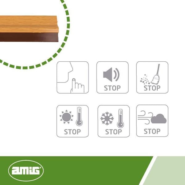 Amig - 22555 - Modell 4, självhäftande dörrbotten med halvstyv PVC-borste, 1 m, ek, PVC