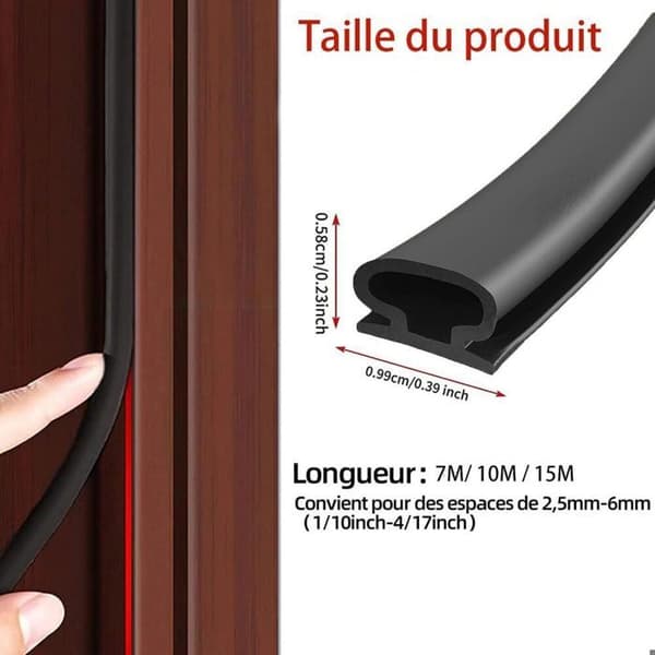 Fönsterdörrtätning Kall- och ljudisolering, Gummidörrtätning typ D, Entrétätning (svart, 7m)