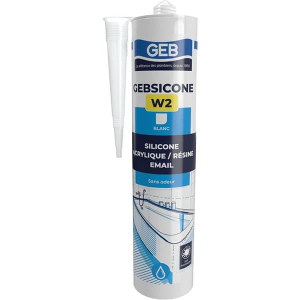 Mastic silikon - GEB - W2 - Vit - Sanitetsfog - Emaljerade och syntetiska ytor