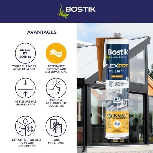 Självhäftande spackel - BOSTIK - PU811 - 300 ml - Hög prestanda - Låg isocyanathalt