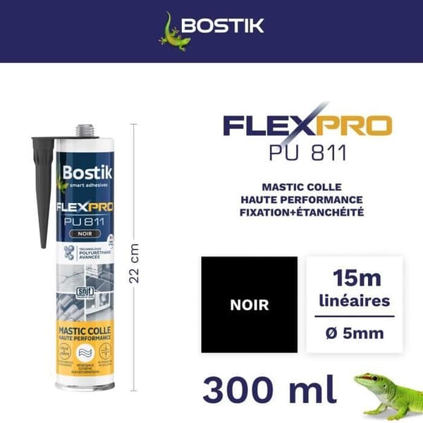 Mastic Koll Polyuréthane - BOSTIK - Flexpro PU 811 - Hög Prestanda - Svart - 300ml
