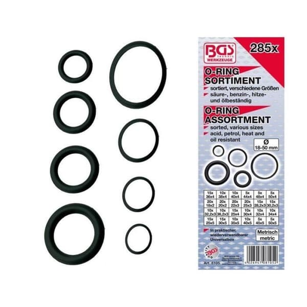 Assortiment av o-ringar - XXL - Ø 18-50 mm - 285 delar - Syraresistent - NBR-gummi