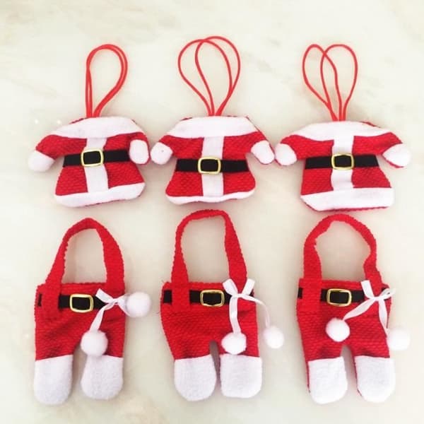 9. Handgjorda vackra Natal kläder byxor formade bestick Julbestick Silverhållare knivar och gafflar poc