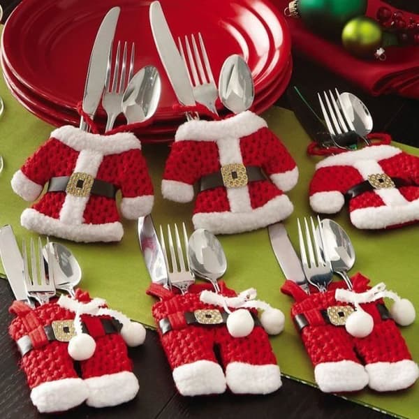 9. Handgjorda vackra Natal kläder byxor formade bestick Julbestick Silverhållare knivar och gafflar poc