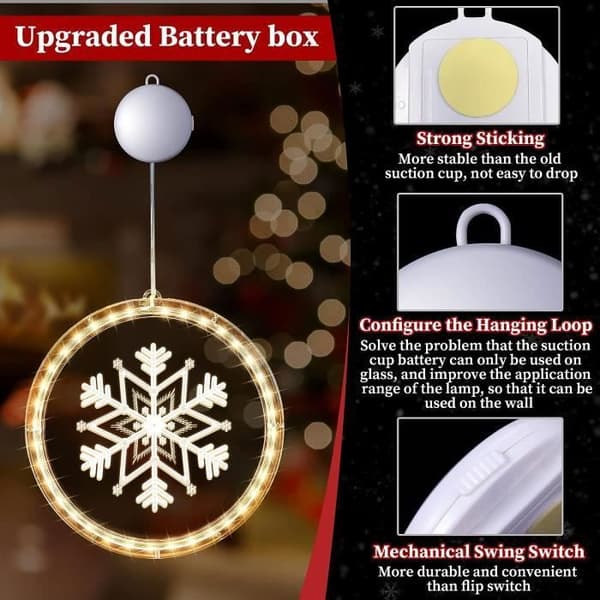 Upplyst fönsterdekoration, LED-sugkoppsfönsterljus, LED-sugkoppsljus, julfönsterlampa, 2-pack