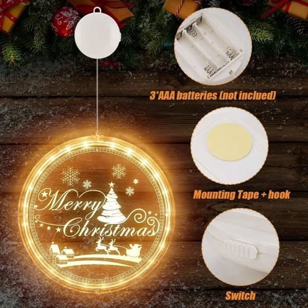 Juldekorativa fönsterljus, LED sugkoppsljus, julgardinljus, LED-girland julfönsterdekoration, paket med 2