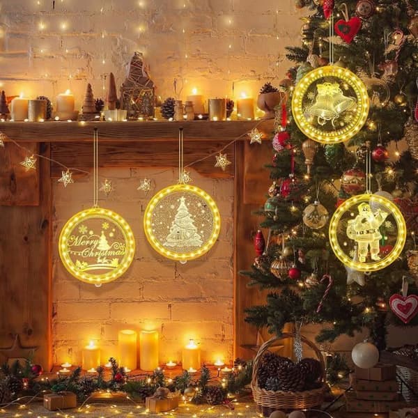 Juldekorativa fönsterljus, LED sugkoppsljus, julgardinljus, LED-girland julfönsterdekoration, paket med 2