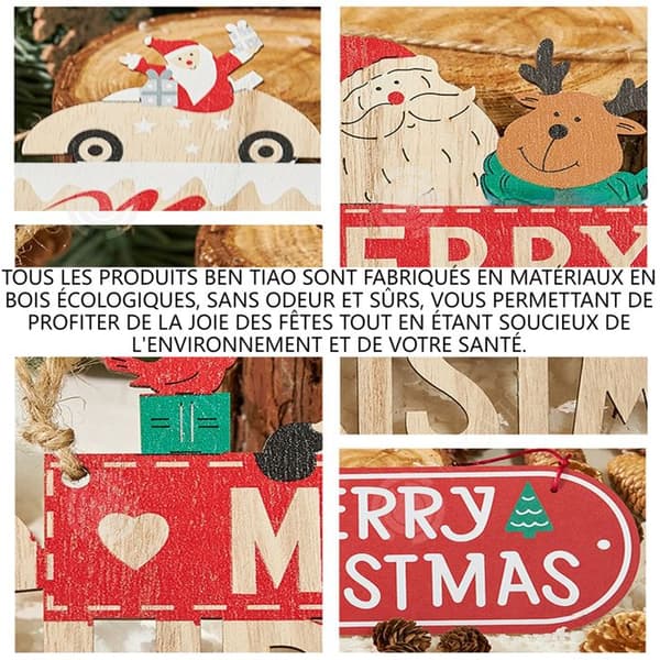 INN Ornaments Set med 3 God Jul Träskylt Jul Gör-det-själv-tillbehör Fönsterhäng och dörrhängningar n-serien
