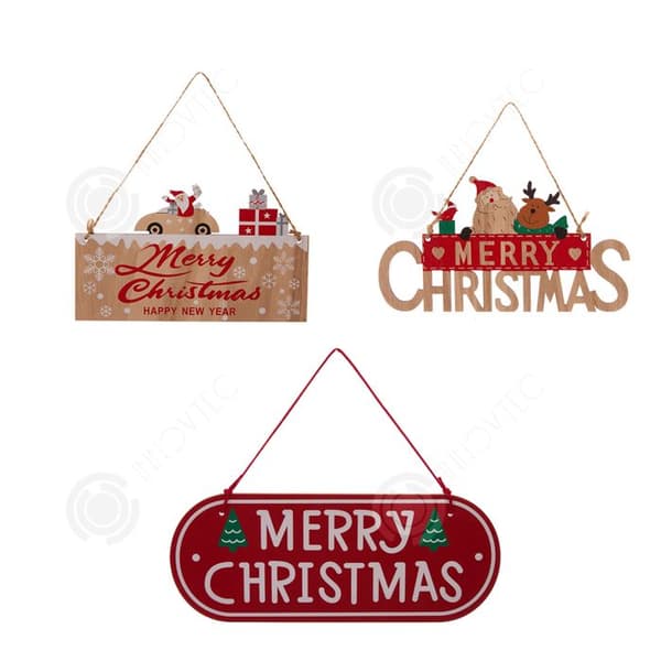 INN Ornaments Set med 3 God Jul Träskylt Jul Gör-det-själv-tillbehör Fönsterhäng och dörrhängningar n-serien