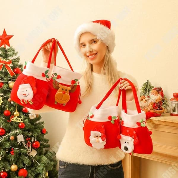 TD® julklappspåse godispåse i borstad tyg dekorationspresent jultillbehör bukett mun äppelpåse 4-pack