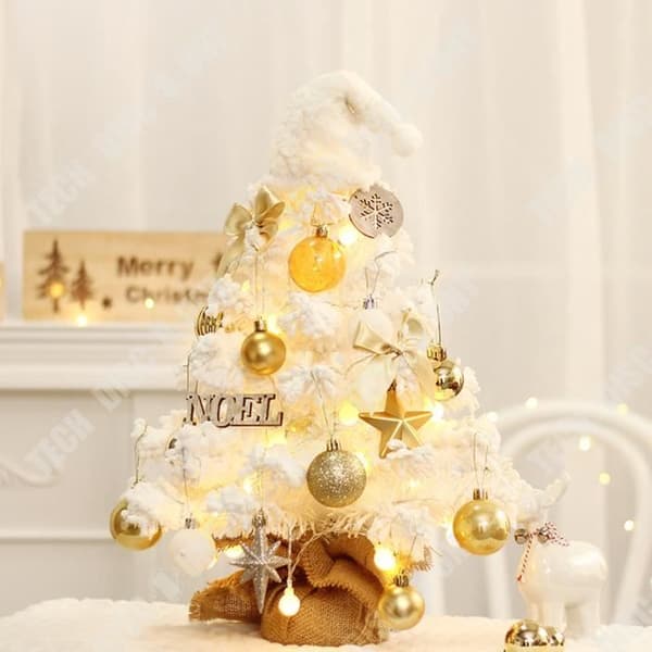 TD® Juldekorationer Vit PVC flockande mini julgran Desktop Ornament Set