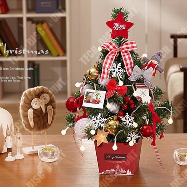 TD® Christmas Mini Liten julgransprydnad med ljus 50cm Skrivbord Julgran Röd Set