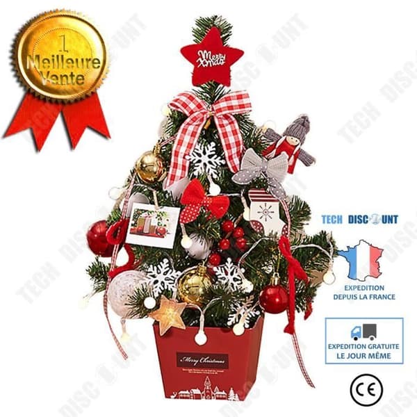 TD® Christmas Mini Liten julgransprydnad med ljus 50cm Skrivbord Julgran Röd Set