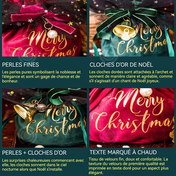 INN julförpackning 1 set med 4 olika stilar Creative Christmas Velvet Apple Bag dekorerad med utsökta pärlor och klockor