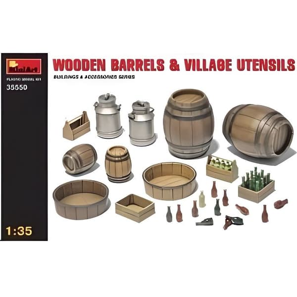 Modellsats Träfat och gårdstillbehör - Miniart - 35550 - 1/35 - Plast