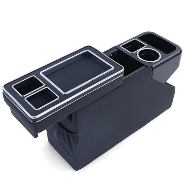 Midterkonsol - til VW Bus T5 7E/7F/7J/7H fra 04/2003, T6 SH/SG fra 04/2015 transporter/multivan - 51x18x35cm - kunstlæder - sort
