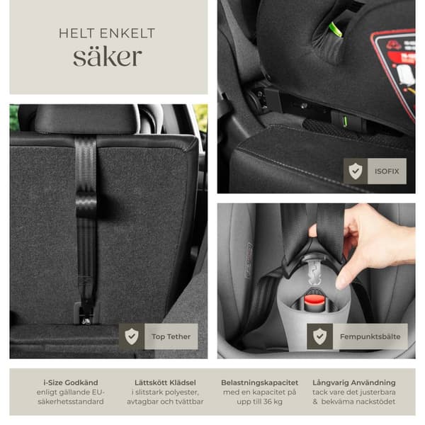 Bilbarnstol Emely, 5-punktsbälte, i-Size godkänd, med ISOFIX - mörkgrå/svart