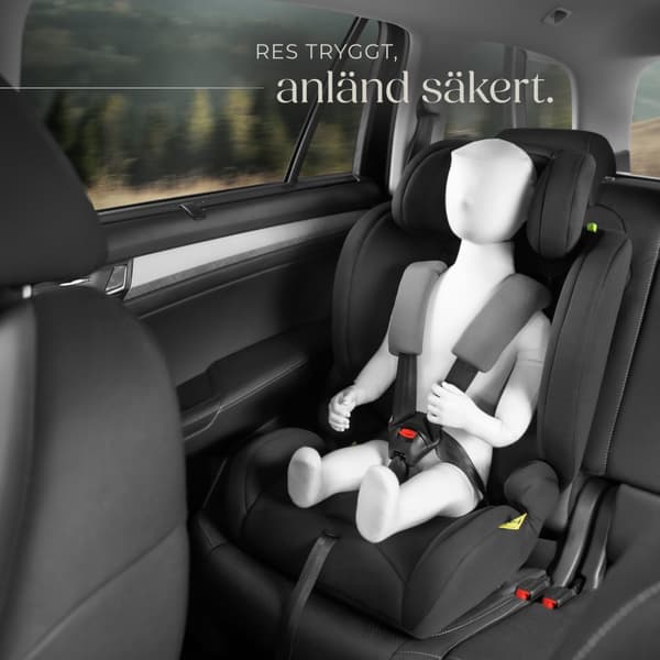 Bilbarnstol Emely, 5-punktsbälte, i-Size godkänd, med ISOFIX - mörkgrå/svart