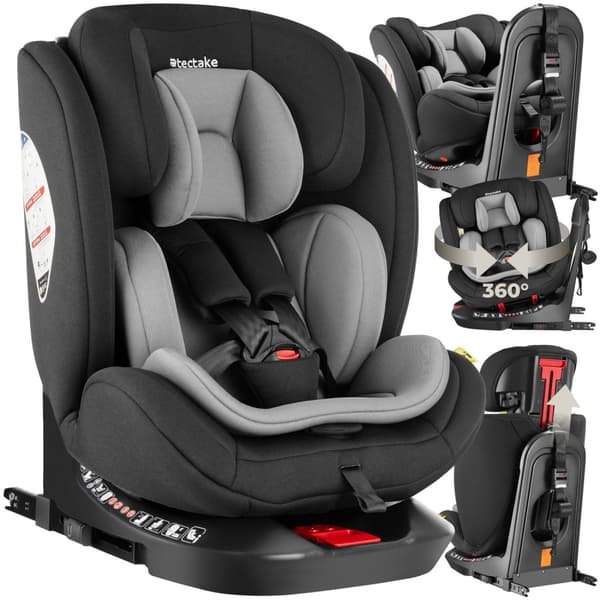 Roterbar bilbarnstol Linus, i-Size godkänd, ISOFIX - ljusgrå/svart