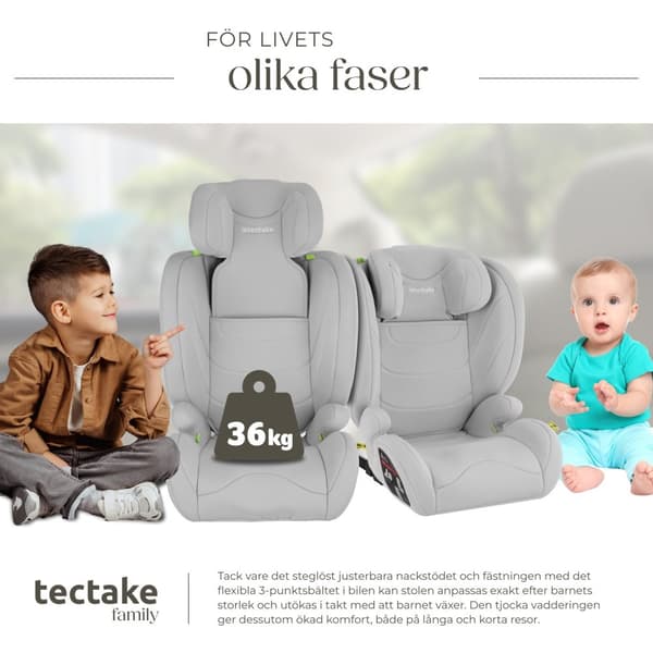 Bilbarnstol Levi, i-Size-godkänd, med ISOFIX - ljusgrå