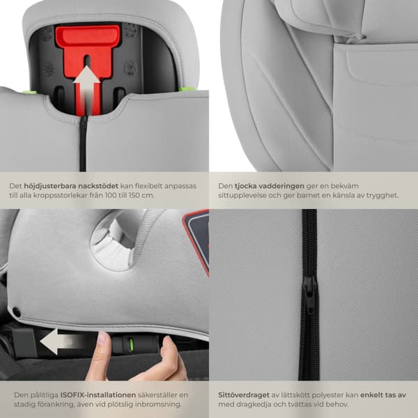 Bilbarnstol Levi, i-Size-godkänd, med ISOFIX - ljusgrå