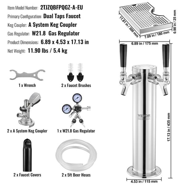 Ölkolonnsats - VEVOR - 175 x 115 x 435 mm Ölkolonnesats 2 kranar ölautomatkopplingssystem-A