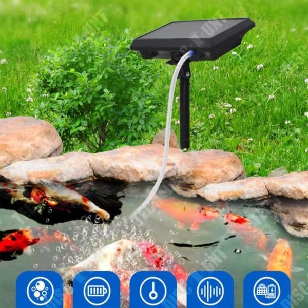TD® Solar Oxygen Pump Akvarium Utomhusfiske Syrepump Fish Tank Oxygen Pump Dammluftare Svart