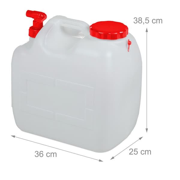 Relaxdays vattenkanister med kran, skruvkåpa, campingvattenbehållare, 23 L, BPA-fri, vit-röd