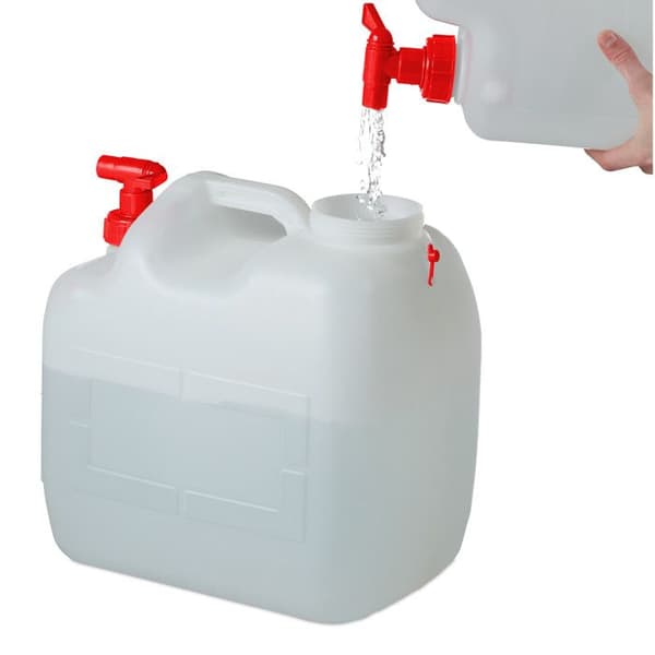 Relaxdays vattenkanister med kran, skruvkåpa, campingvattenbehållare, 23 L, BPA-fri, vit-röd