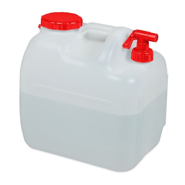 Relaxdays vattenkanister med kran, skruvkåpa, campingvattenbehållare, 23 L, BPA-fri, vit-röd