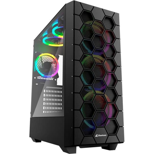 RGB HEX, svart tornfodral, sidopanel i härdat glas Svart