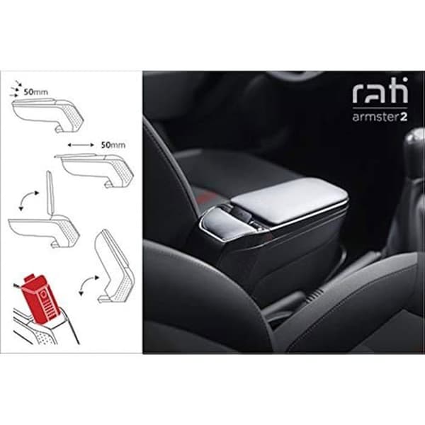 Centralarmstöd - RATI - Armster2 - Kompatibel OPEL CORSA E 2014-2019 - 1L förvaring - Höjdjusterbar
