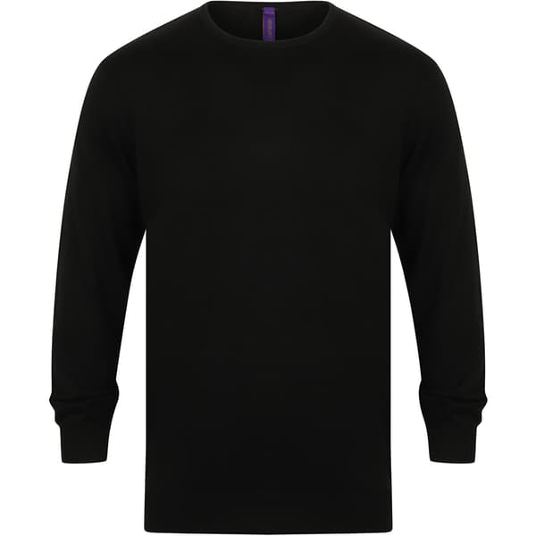 Henbury Mens Crew Neck 12 Gauge Fine Knit Jumper / Sweatshirt Black XL