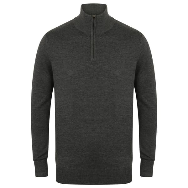 Henbury Herre 1/4 Zip langærmet trøje med lang ærme