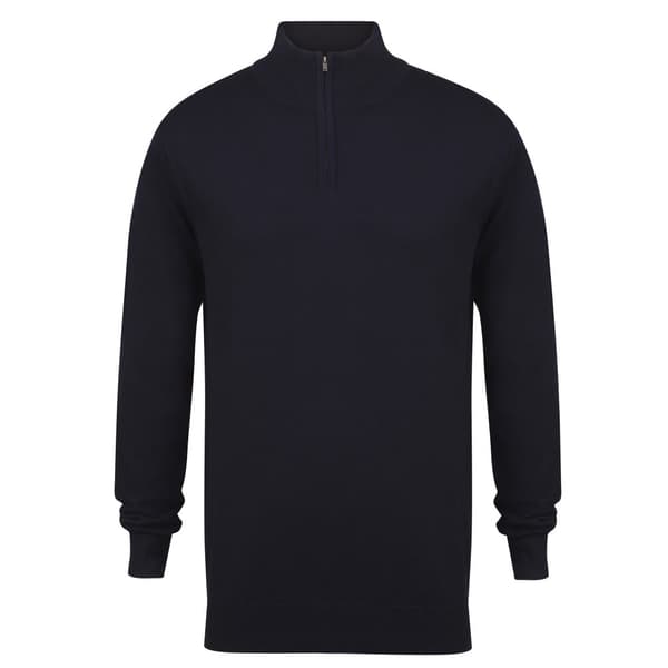 Henbury Herre 1/4 Zip langærmet trøje med lang ærme