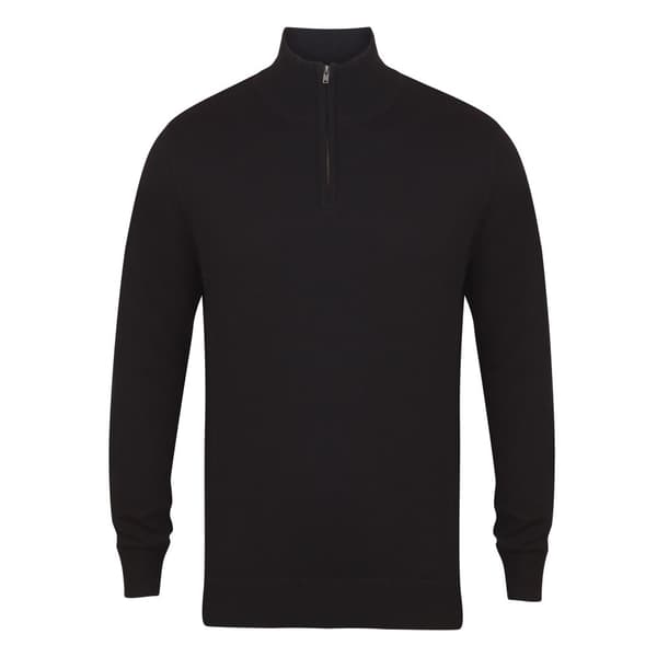 Henbury Herre 1/4 Zip langærmet trøje med lang ærme