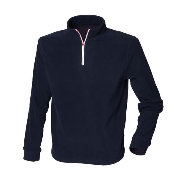 Finden & Hales Mens 1/4 Zip Long Sleeve Piped Fleece Top Navy/White S