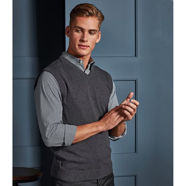 Premier Mens Sleeveless Cotton Acrylic V Neck Sweater