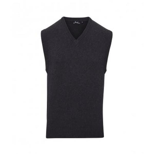 Premier Mens Sleeveless Cotton Acrylic V Neck Sweater Charcoal XS