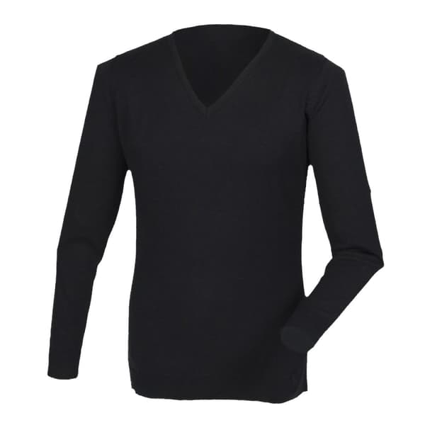Henbury Mens Cashmere Touch Acrylic V-Neck Jumper / Knitwear Black 2XS