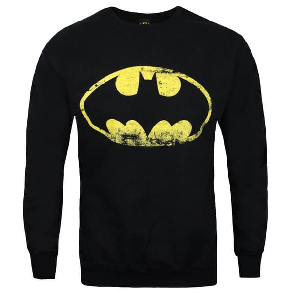 Batman Official Mens Distressed Logo Sweatshirt Black S