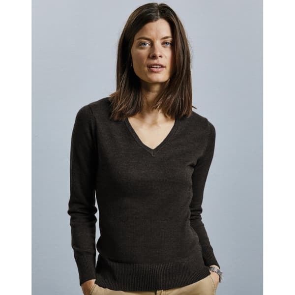 Russell Collection Ladies/Womens V-ringad stickad tröja med V-ringning
