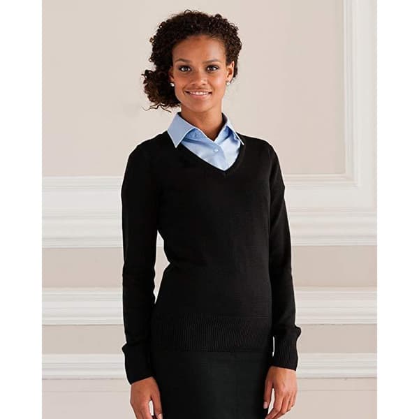 Russell Collection Ladies/Womens V-ringad stickad tröja med V-ringning