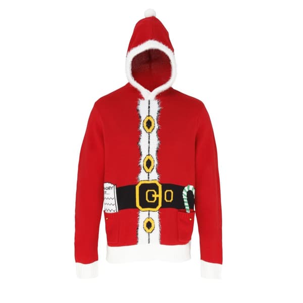 Christmas Shop Unisex-hætteklædte julemandspuljer/trøje med julemandsmønster til voksne Red XS