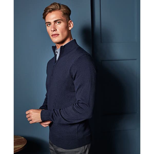 Premier Herr 1/4 Zip Neck stickad tröja med dragkedja