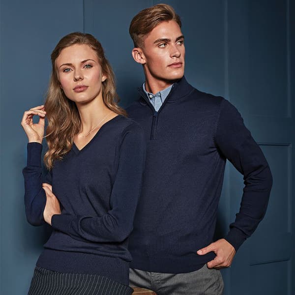 Premier Herr 1/4 Zip Neck stickad tröja med dragkedja