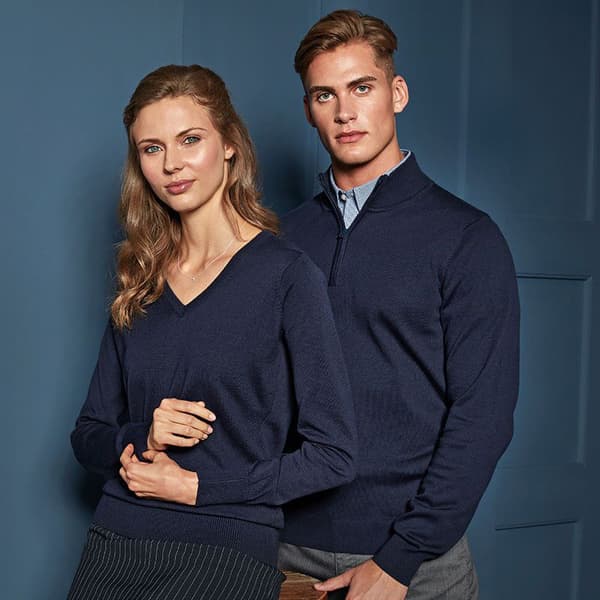 Premier Herr 1/4 Zip Neck stickad tröja med dragkedja