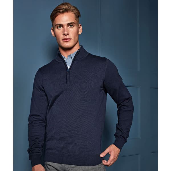Premier Herr 1/4 Zip Neck stickad tröja med dragkedja