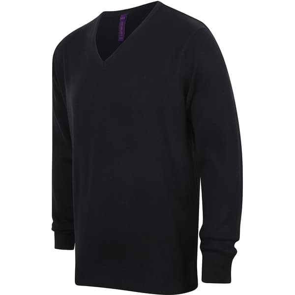 Henbury Herre 12 Gauge finstrikket V-hals trøje / sweatshirt